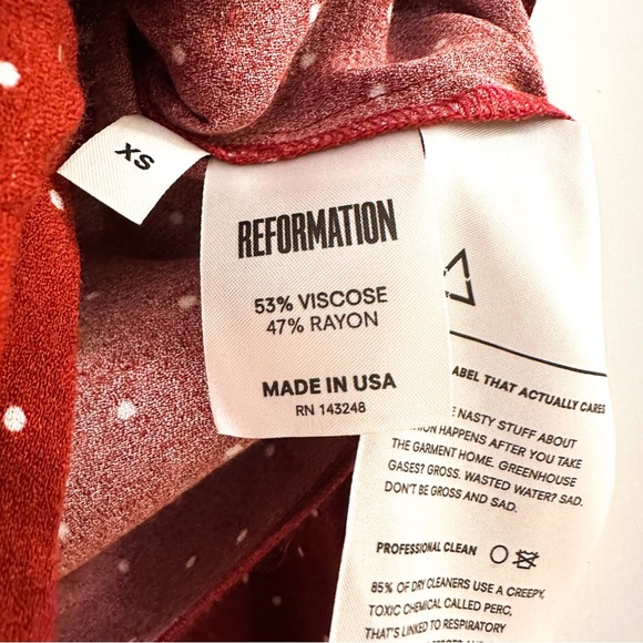 Reformation Dottie Red Polka Dot Tie Front Long Sleeve Cropped Blouse Crimson XS - Picture 10 of 10